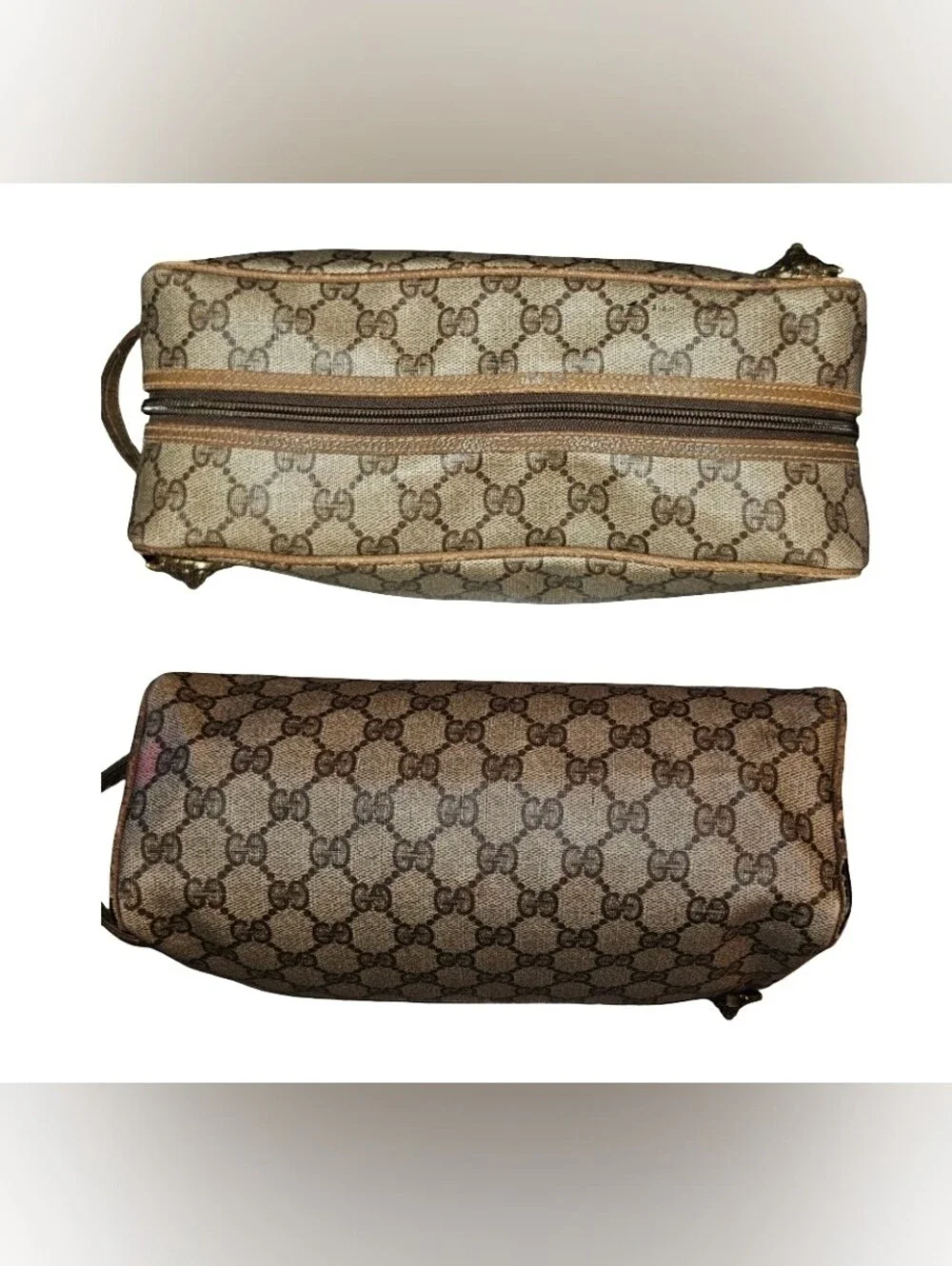 GUCCI GG SUPREME  WOLF Beige Canvas Toiletry travel Bag Wristlet  AUTHENTIC